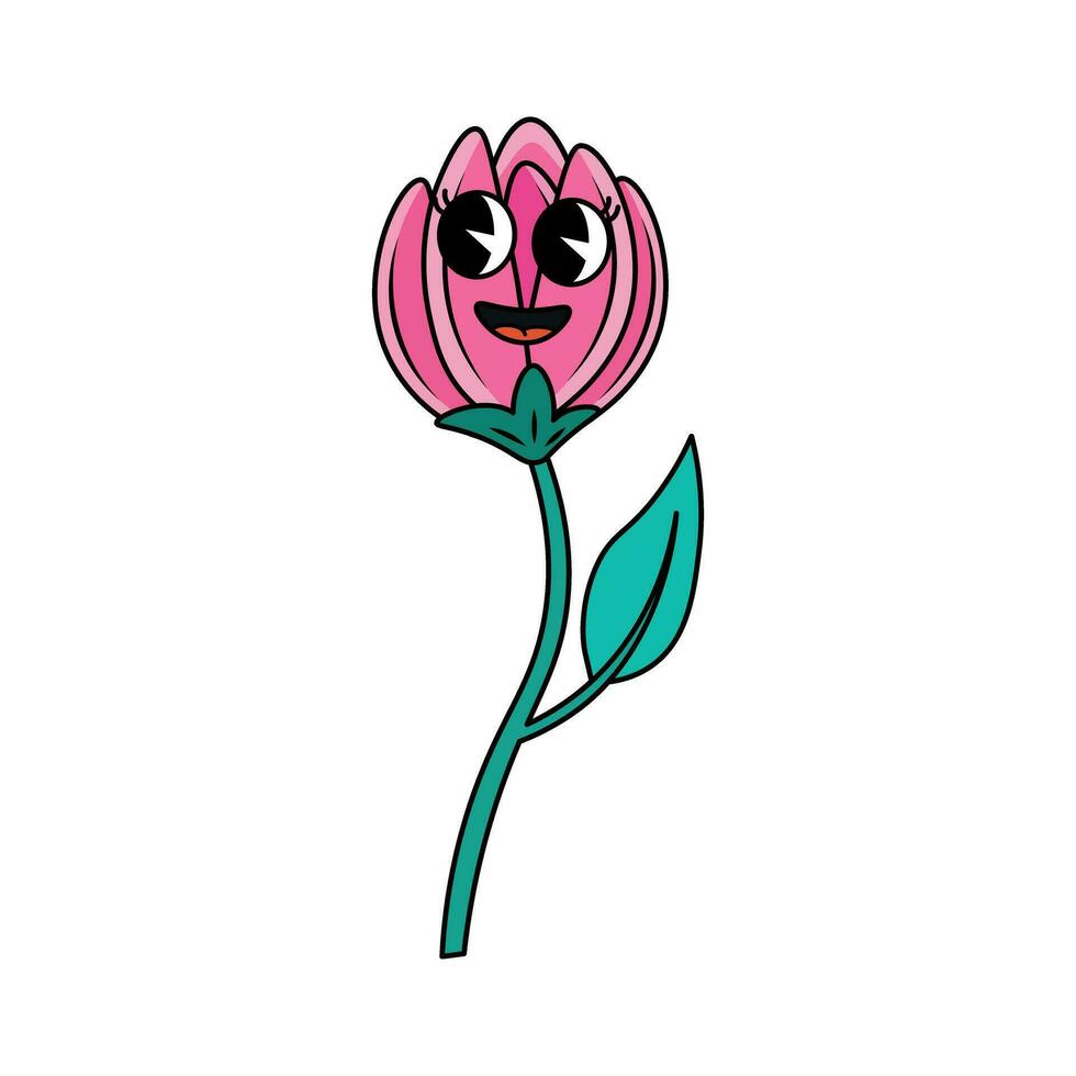 Funny groovy retro clipart flower vector