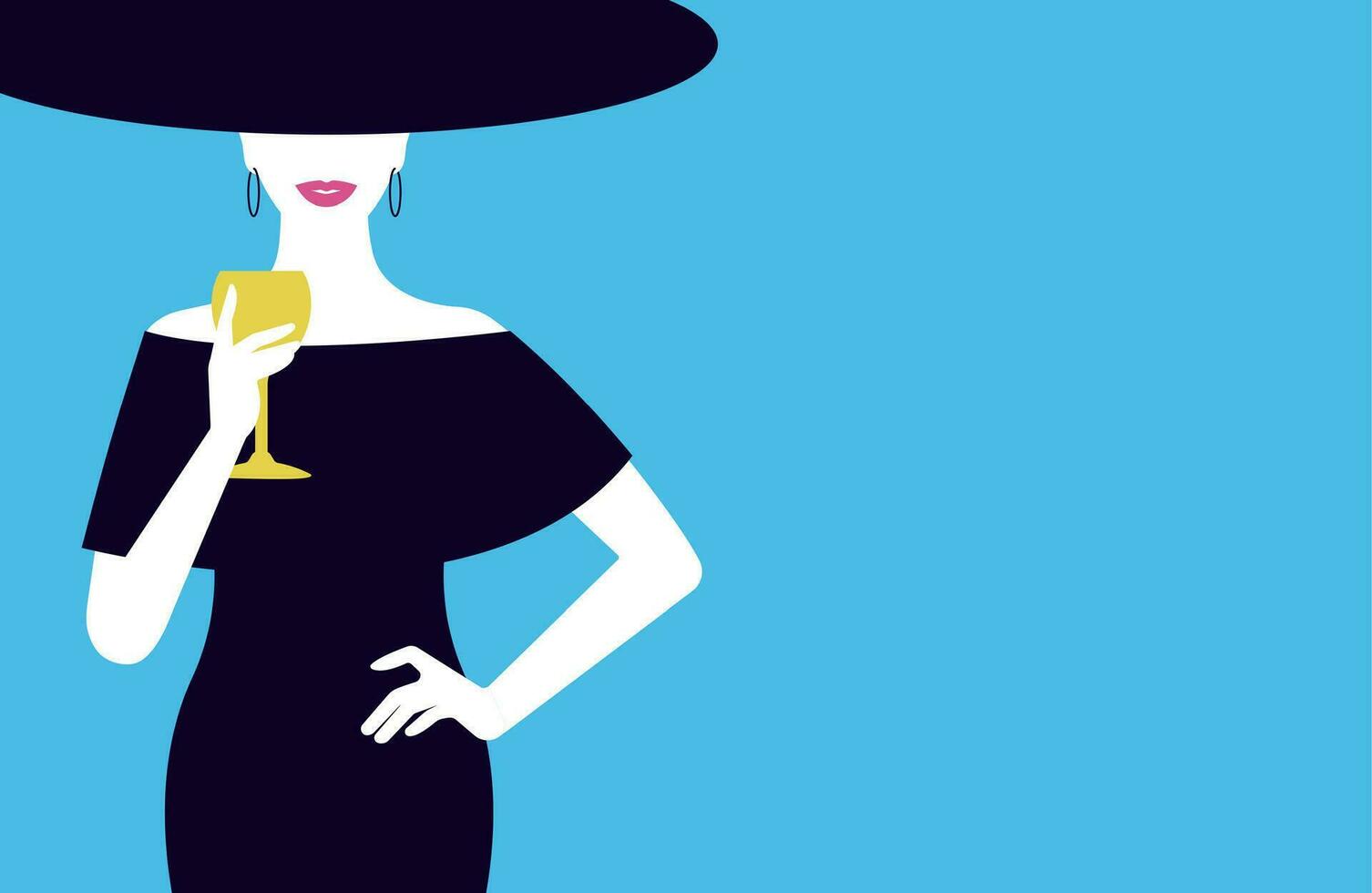 elegante dama con vaso de vino. vector