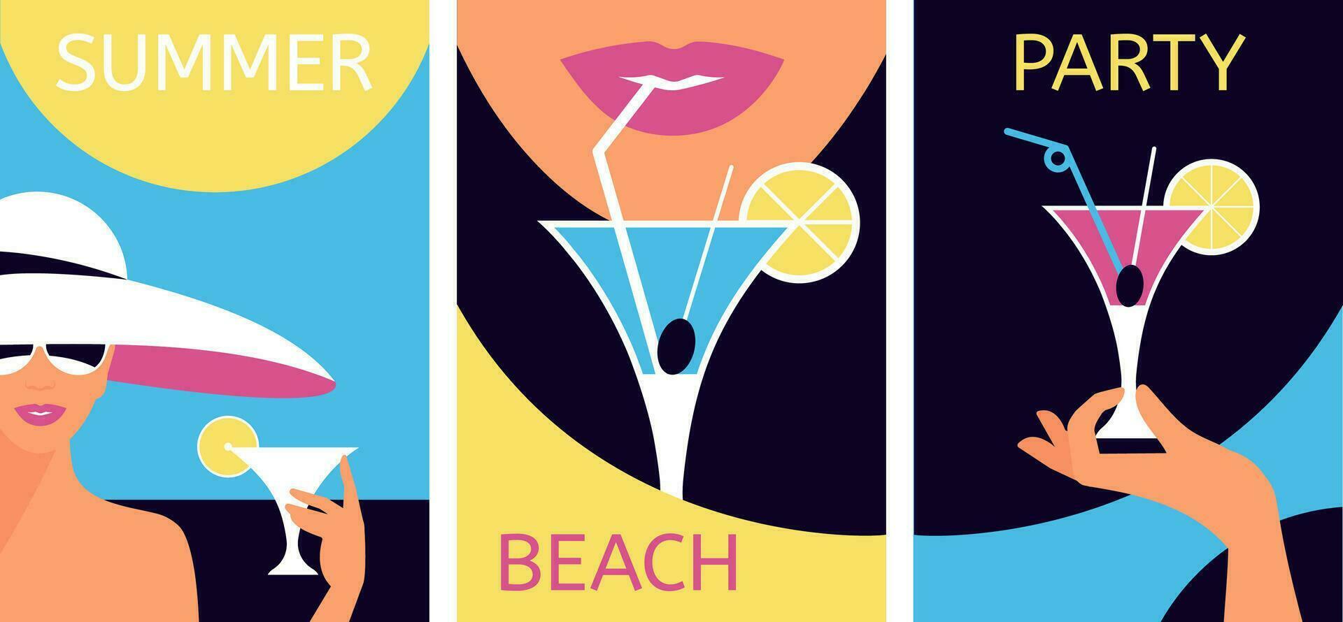 Poster Set With Woman Holding Glass of Martini vector