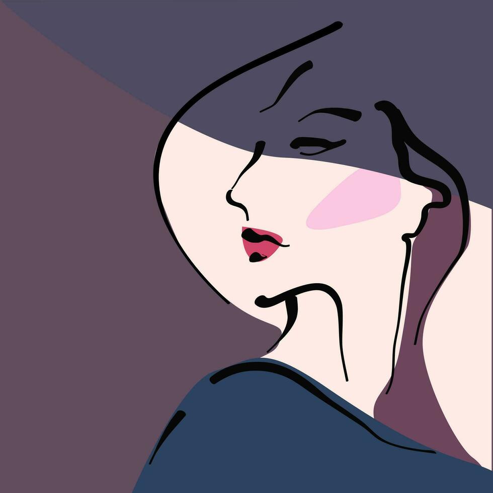 single line female character face portrait minimal style vector