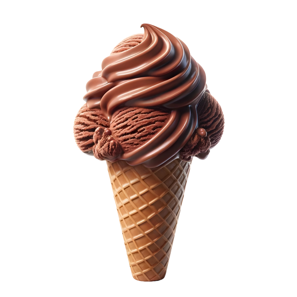 ai généré fermer de délicieux Chocolat la glace crème cône isolé sur transparent Contexte png