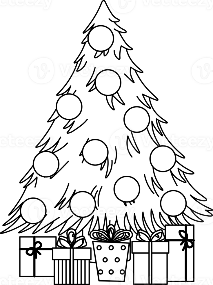 Contour of Christmas Tree and Gifts png