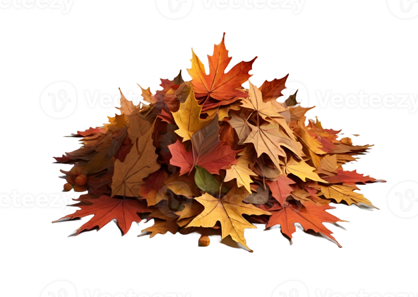 Pile of autumn maple tree leaf in png. AI Generative png