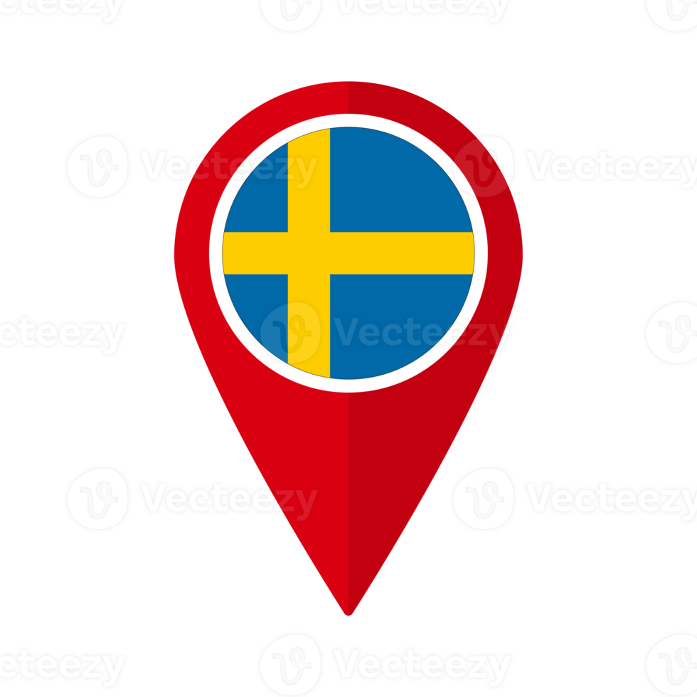 Flag of Sweden flag on map pinpoint icon isolated red color png