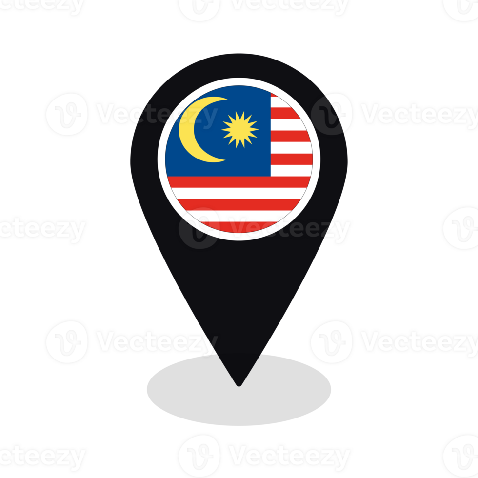 bandiera di Malaysia bandiera su carta geografica Pinpoint icona isolato nero colore png