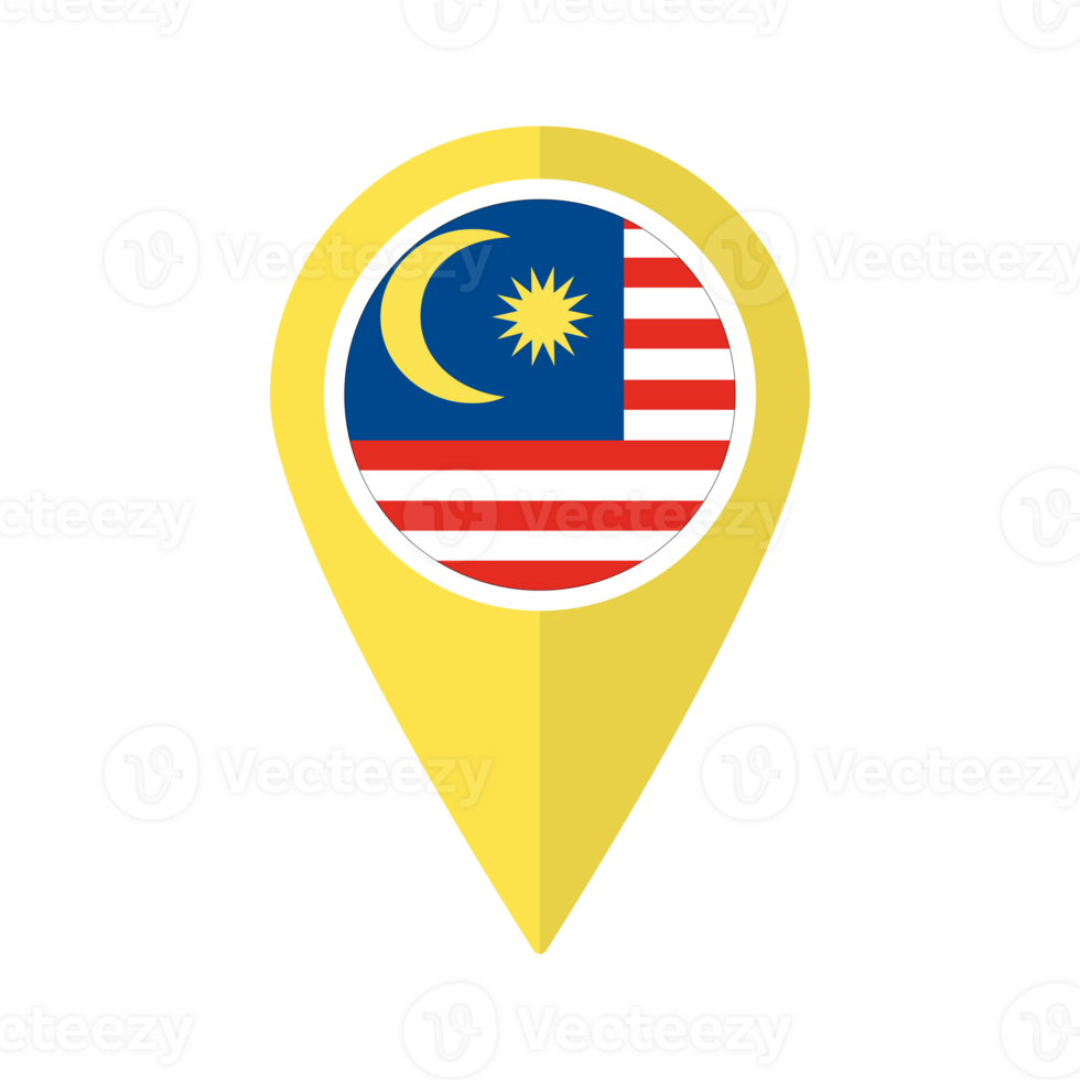 Flag of Malaysia flag on map pinpoint icon isolated yellow color png