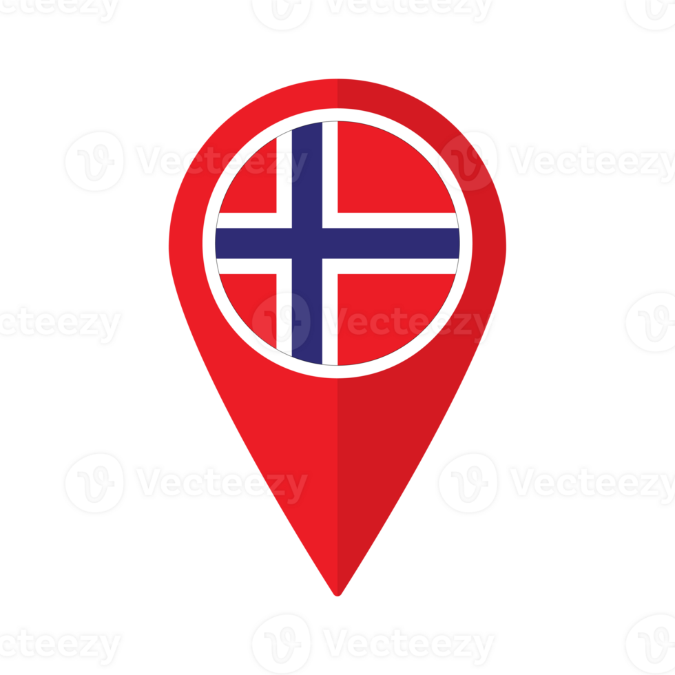 Flag of Norway flag on map pinpoint icon isolated red color png