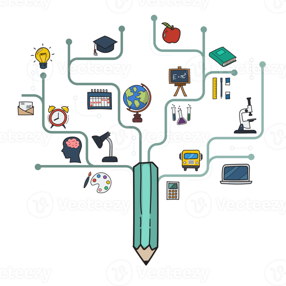 Education infographic in doodle color style png