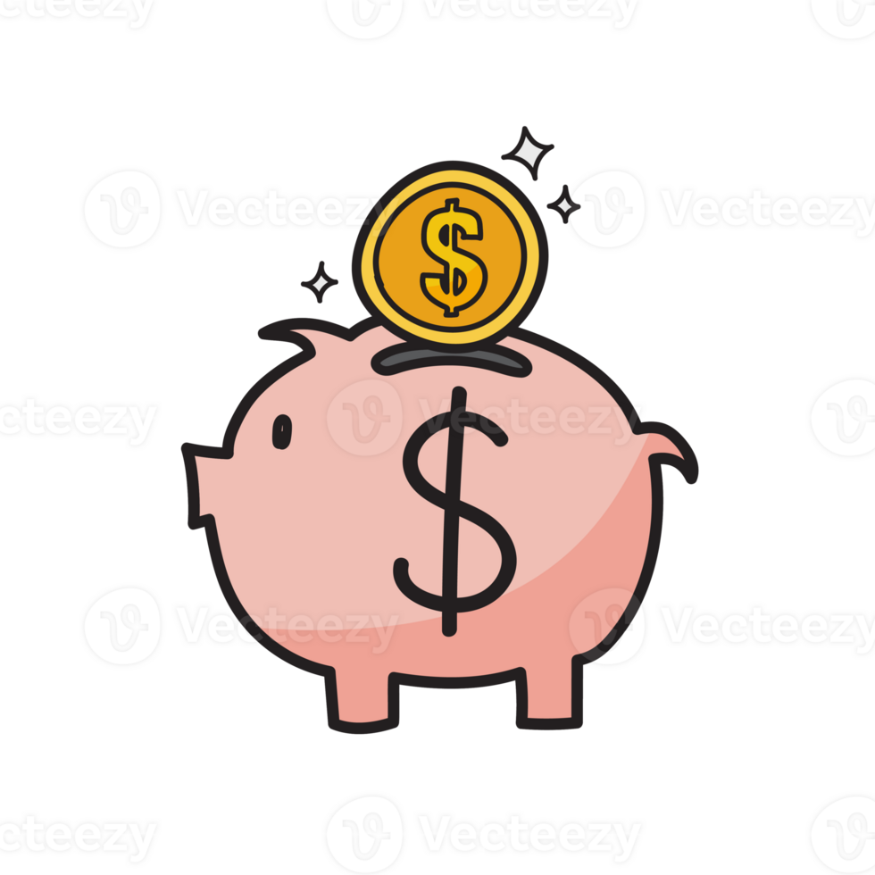 Coin with piggy bank doodle style png