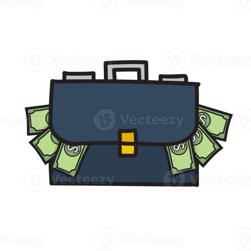 Briefcase full of money. doodle handdrawn style png