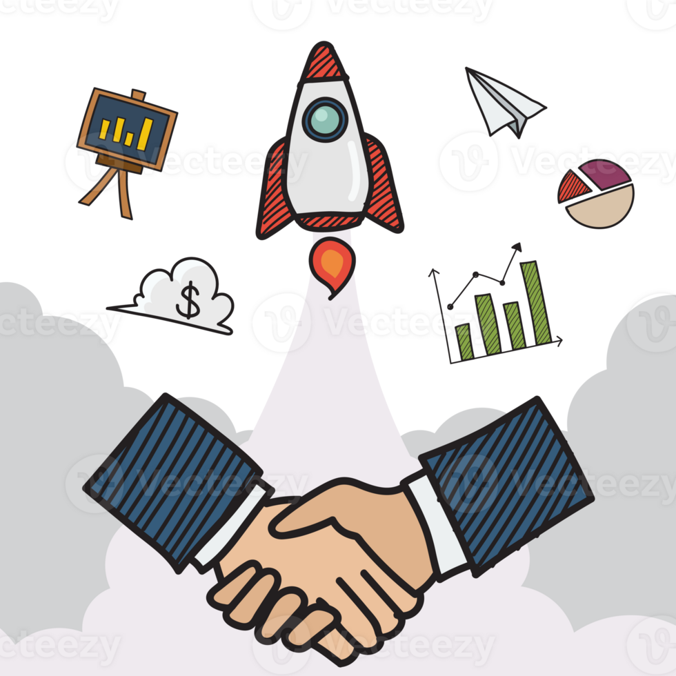 Handshake deal business doodle style 34760802 PNG