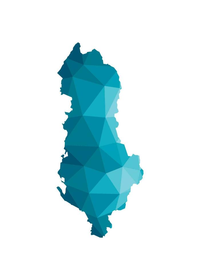 Vector isolated illustration icon with simplified blue silhouette of Albania map. Polygonal geometric style, triangular shapes. White background.