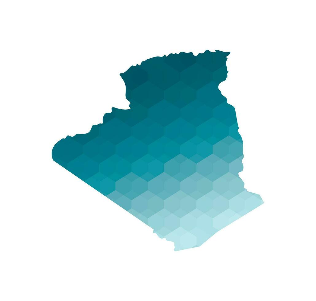 Vector isolated illustration icon with simplified blue silhouette of Algeria map. Polygonal geometric style. White background.
