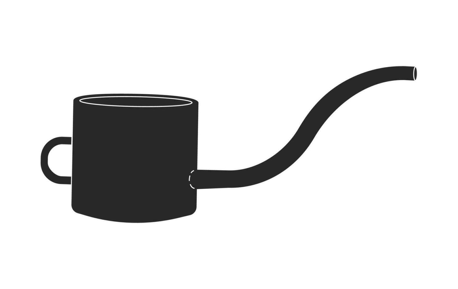 Vector isolated illustration with agriculture icon of flat watering can, black shape. Handle metallic pot is equiment to care and add manure for plants. Farmer tool in the garden