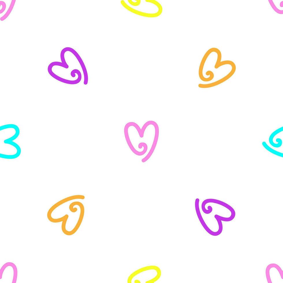 Vector bright isolated illustration with multi color heart icons. Seamless pattern with hand drawn objects - symbol of love and romance. Background for gift paper on Happy Valentines day