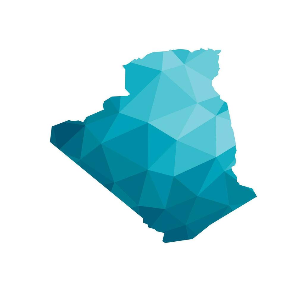 Vector isolated illustration icon with simplified blue silhouette of People s Democratic Republic of Algeria map. Polygonal geometric style, triangular shapes. White background.