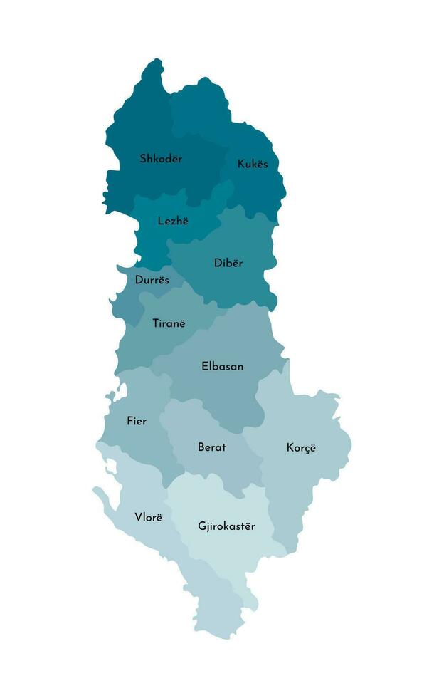 vector aislado ilustración de simplificado administrativo mapa de albania fronteras y nombres de el regiones. vistoso azul caqui siluetas