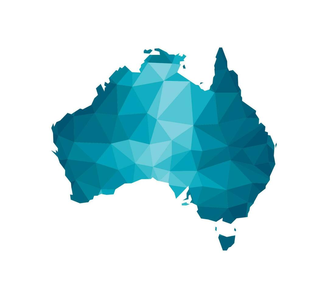 Vector isolated illustration icon with simplified blue silhouette of Australia map. Polygonal geometric style, triangular shapes. White background.