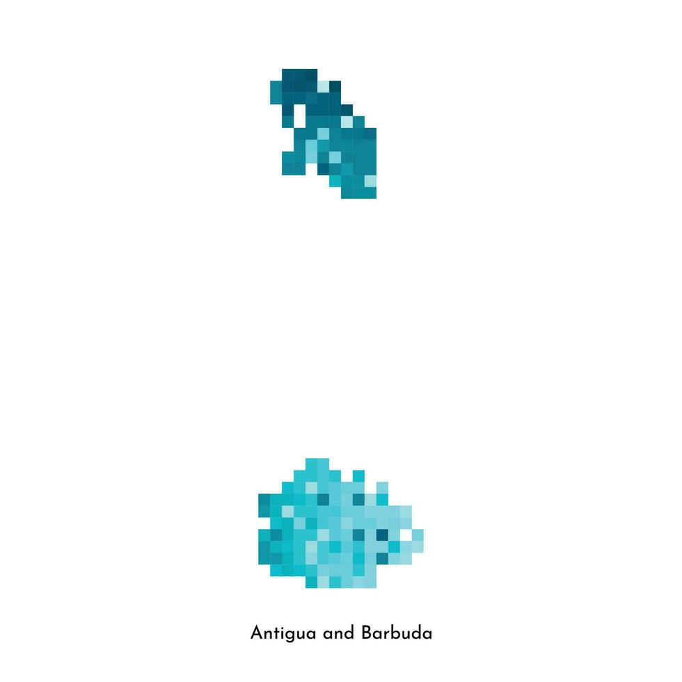 Vector isolated geometric illustration with simplified icy blue silhouette of Antigua and Barbuda map. Pixel art style for NFT template. Dotted logo with gradient texture for design