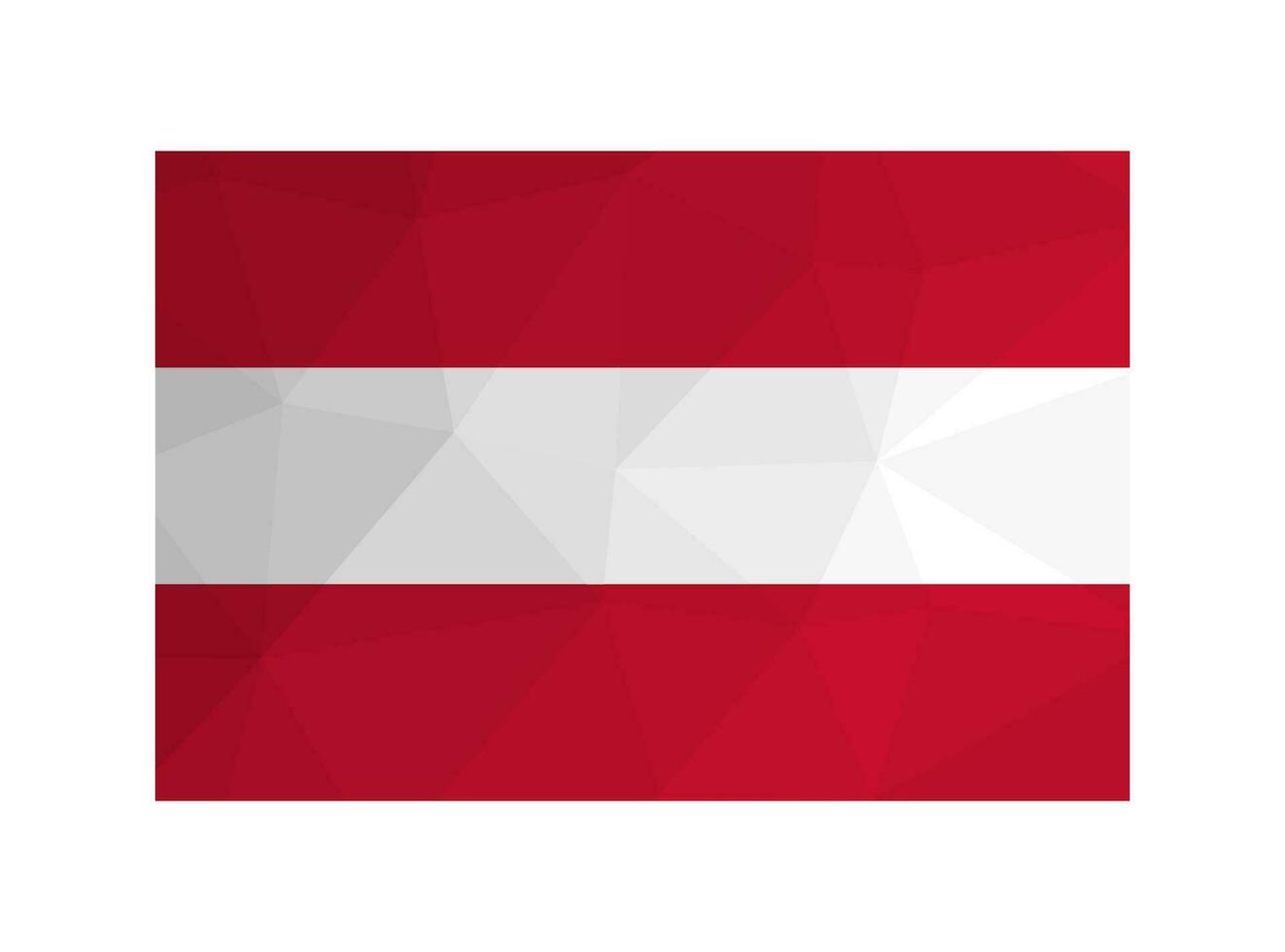 Vector isolated illustration. National Austrian. flag with three bands of color, red, white, red. Official symbol of Austria. Creative design in low poly style with triangular shapes.