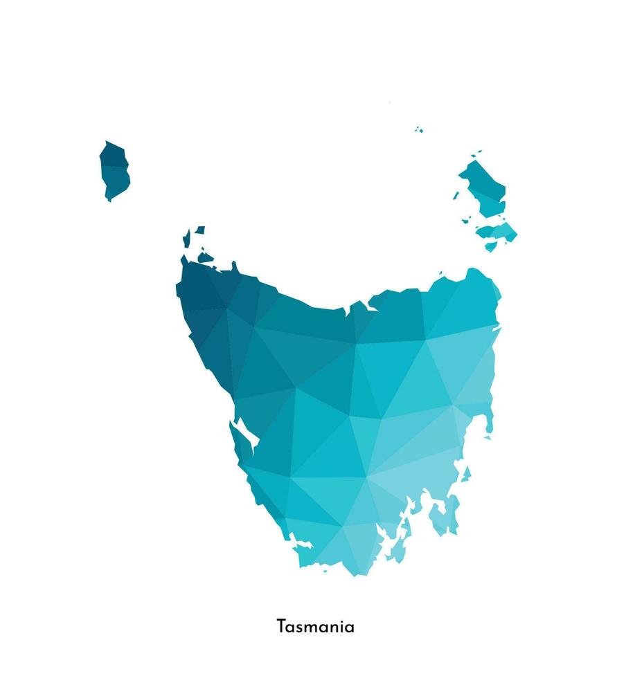 vector aislado ilustración icono con simplificado azul silueta de tasmania, australiano estado, mapa. poligonal geométrico estilo, triangular formas blanco antecedentes.