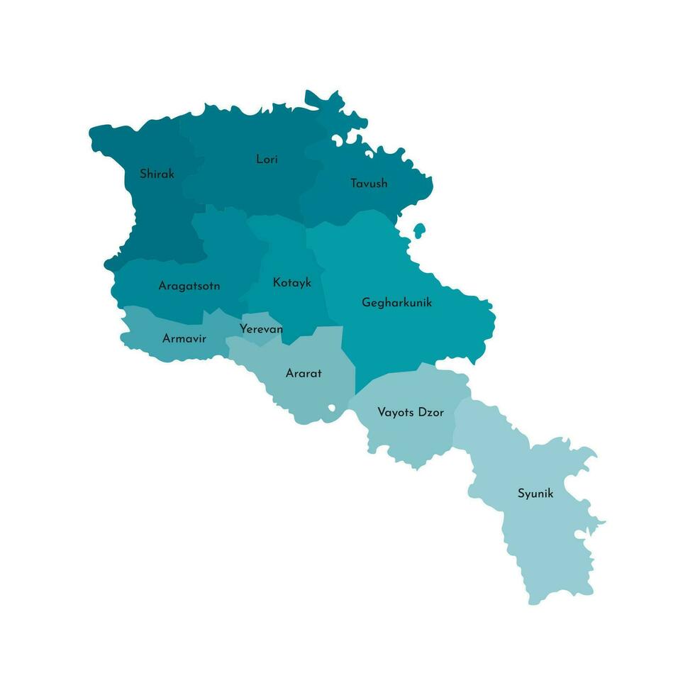 vector aislado ilustración de simplificado administrativo mapa de Armenia. fronteras y nombres de el regiones. vistoso azul caqui siluetas