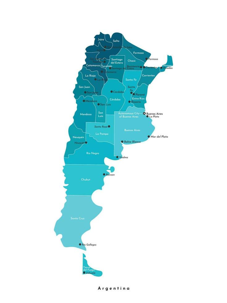 vector aislado ilustración. simplificado administrativo mapa de argentina. blanco antecedentes y describir. nombres de argentino ciudades y provincias