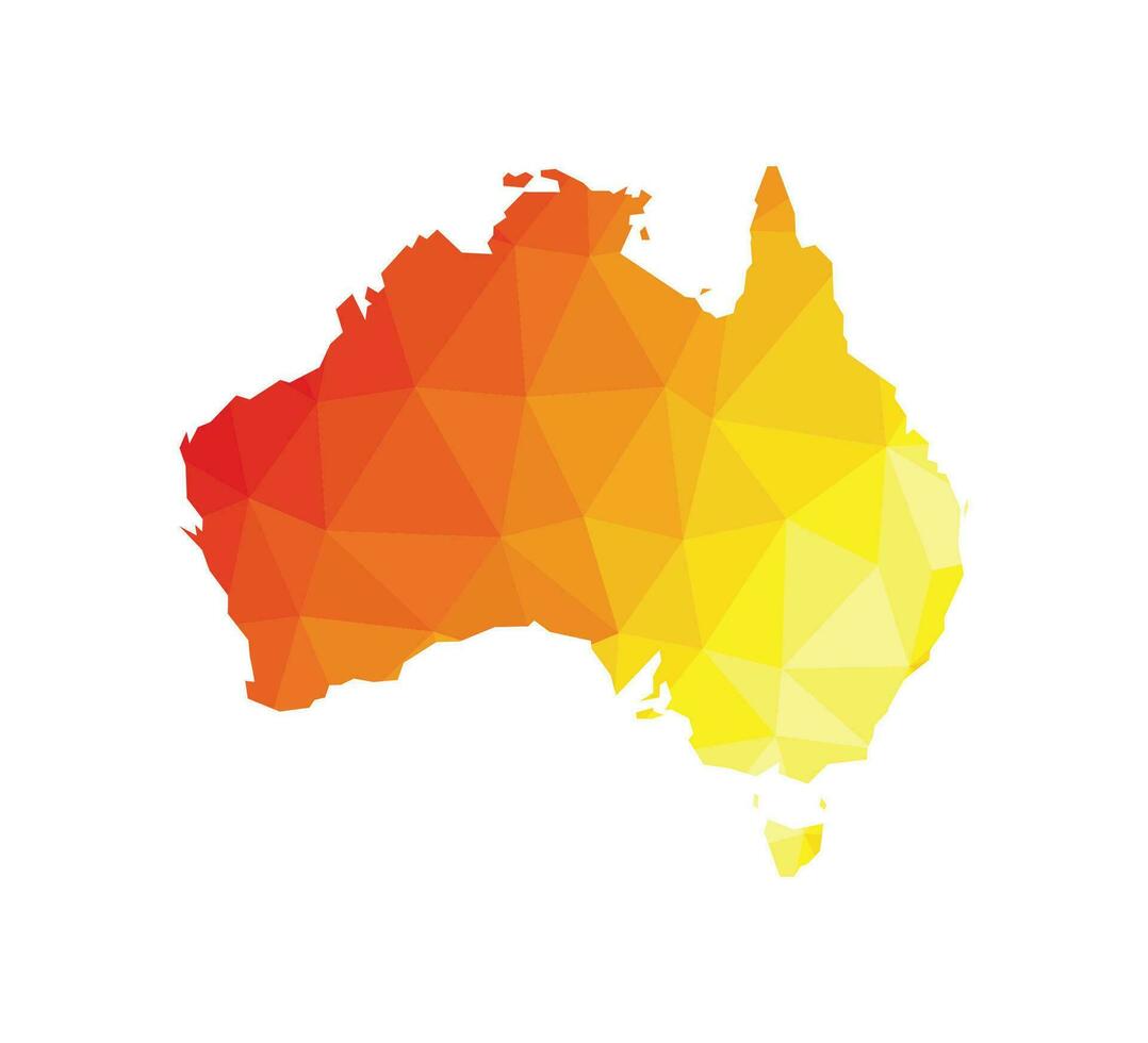 Vector isolated illustration of simplified polygonal map of Australia and Tasmania. Red orange, yellow colors. Bushfires as disaster in 2020. Dangerous emergency. Low poly design