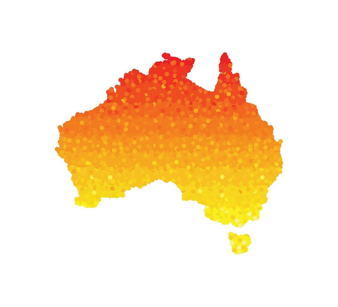 Vector isolated illustration of simplified map of Australian continent and Tasmania. Red orange, yellow colors. Bushfires as disaster. Dangerous emergency. Whole area on fires