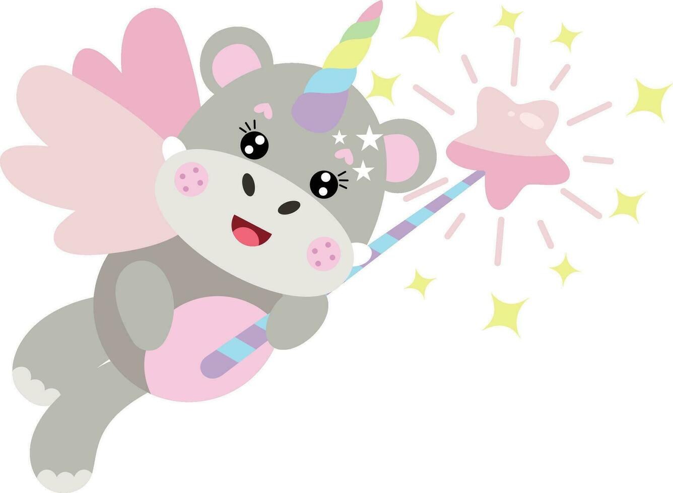 Unicorn hippo with wings holding a star magic wand vector