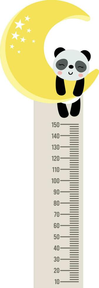 Cute panda on moon ruler for baby growth vector