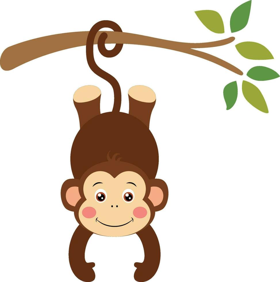 Cute monkey hanging on branch of tree vector