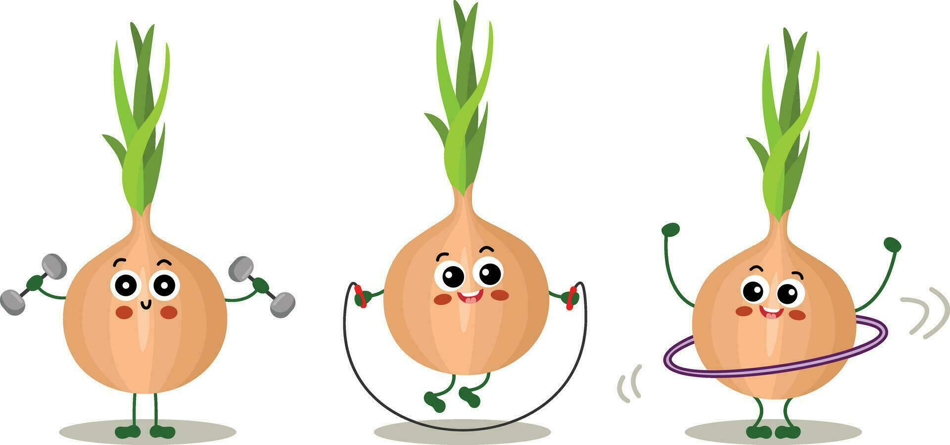 Cute onion mascot set for gym vector