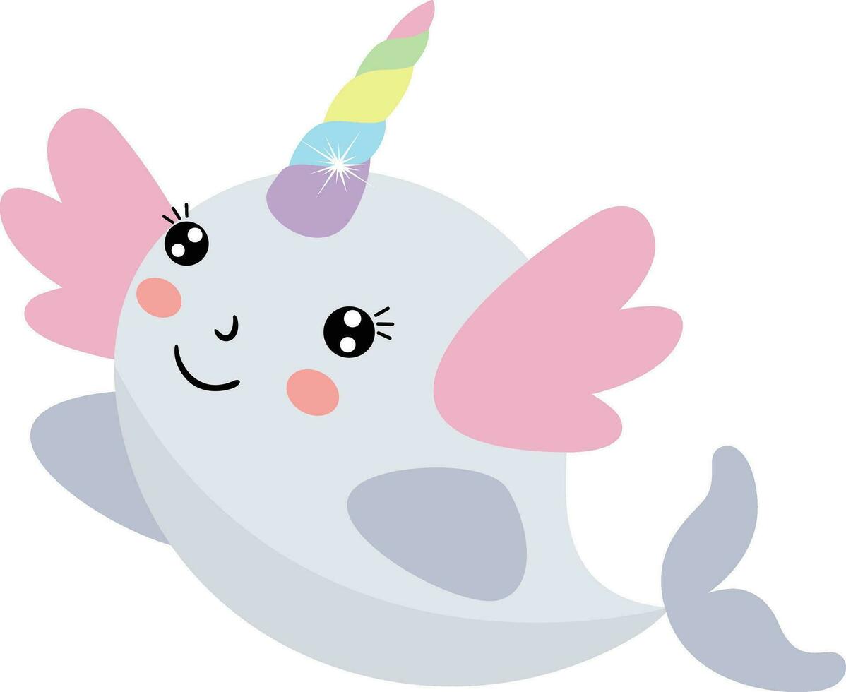 linda unicornio ballena aislado en blanco vector