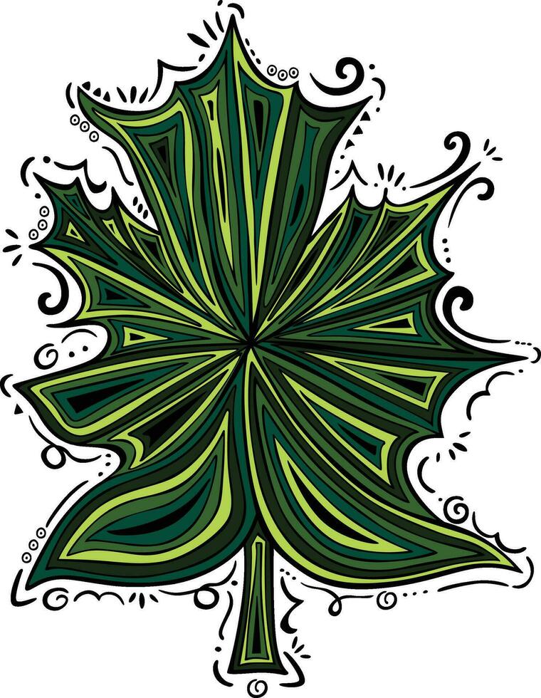 Illustration of drawing green leaf in doodle style vector