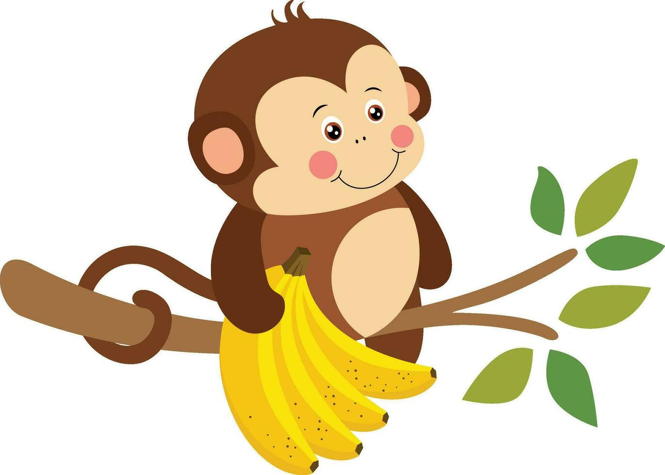 Cute monkey on tree branch holding bunch of bananas vector