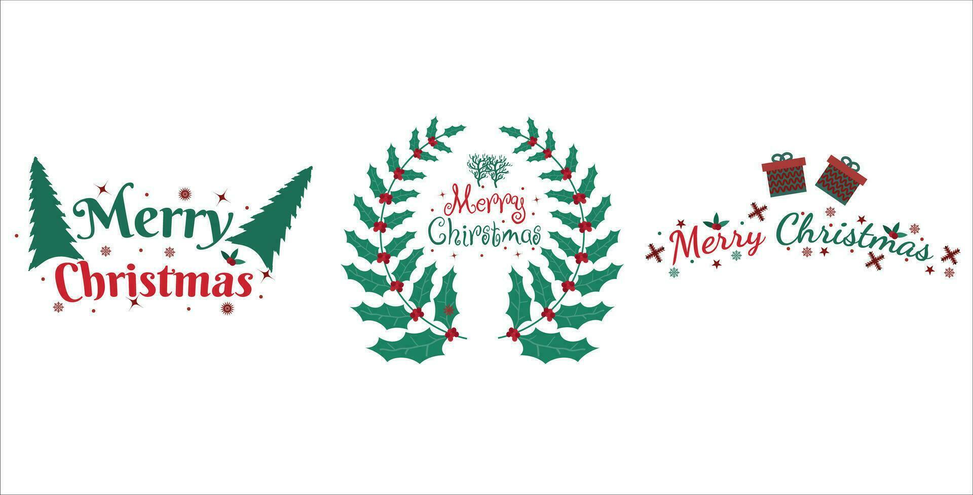 Christmas lettering badge on white background, Christmas typography set, Christmas lettering label collection vector