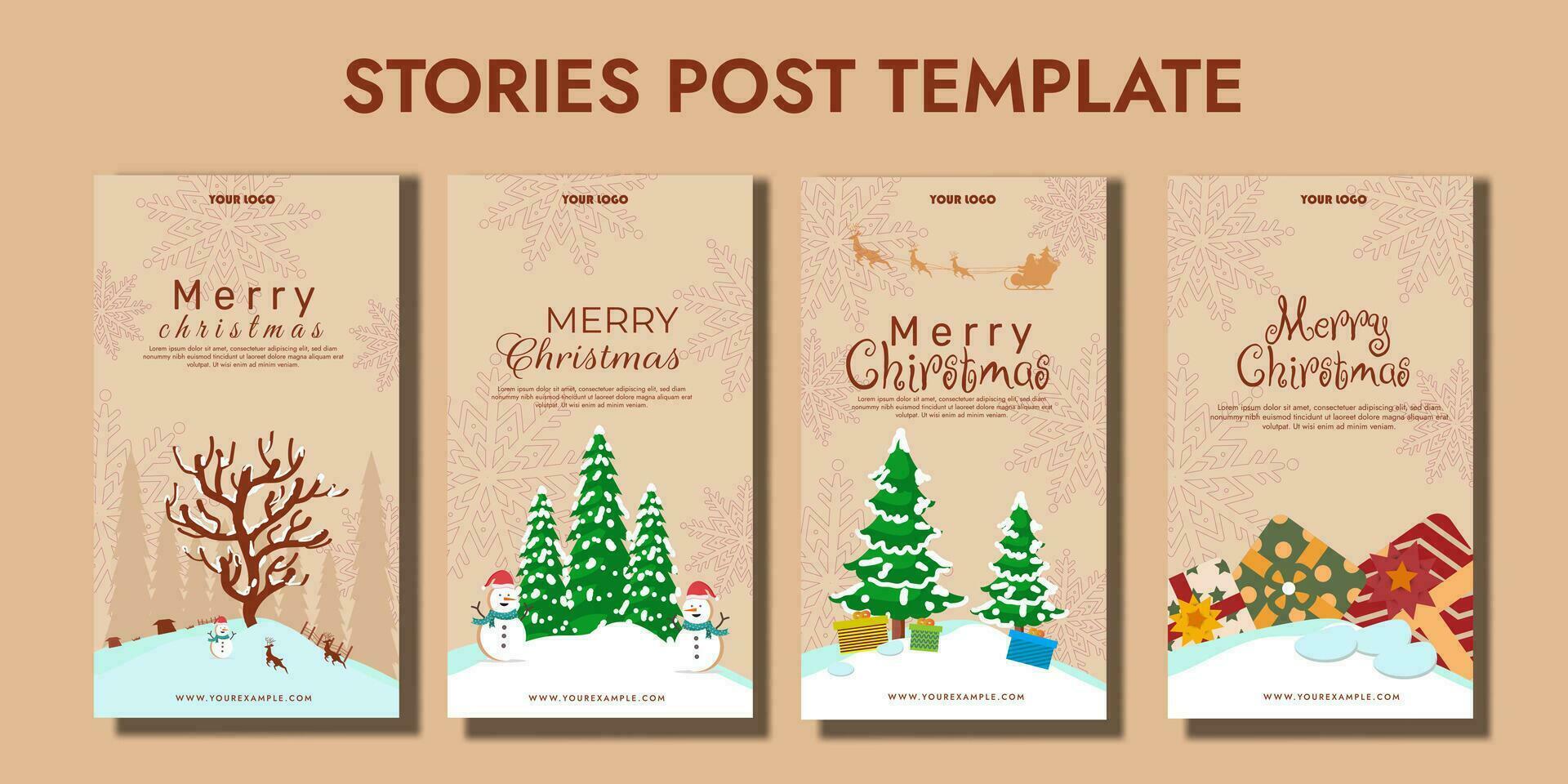 stories collection for christmas editable template, greeting card stories template, portrait Christmas background, editable Christmas portrait greeting card vector