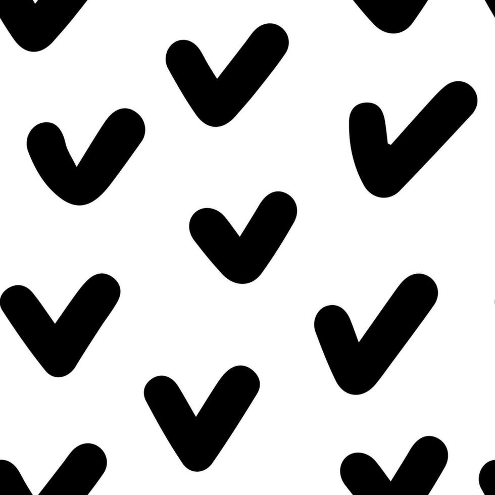 Doodle abstract seamless pattern with checkmarks. Hand drawn black sketch background. Vector cute print for textile, fabric apparel