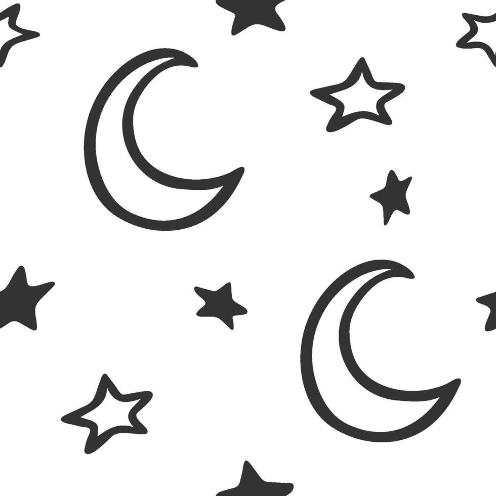 Moon pattern with stars. Vector sleep seamless background. Doodle night print for textile, wallpaper, apparel. Cute hand drawn texture