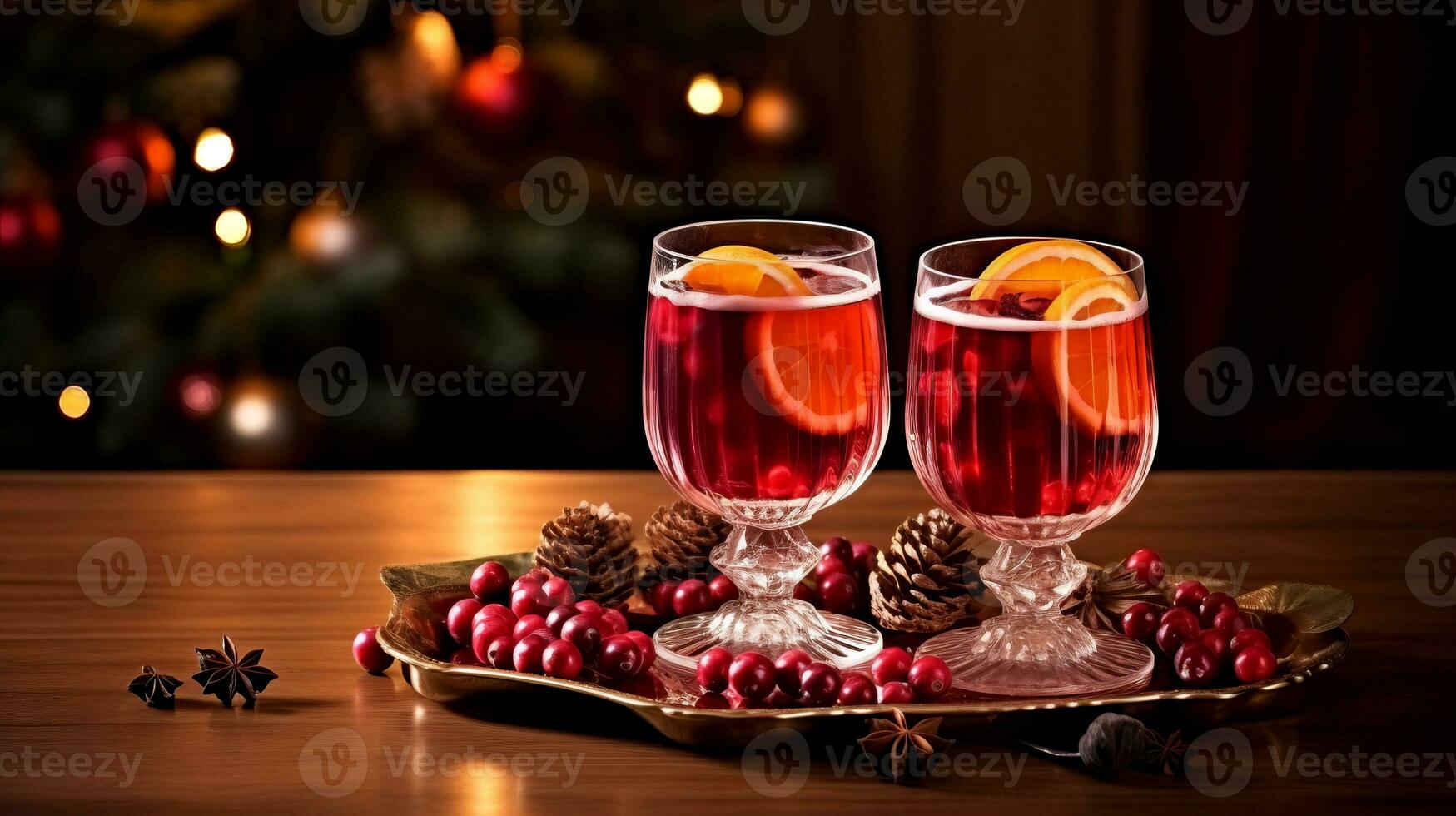 Christmas sangria in glasses with orange slices and berries. AI generated. photo