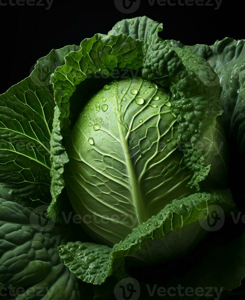 AI generated Fresh green or savoy cabbage. AI generated. photo