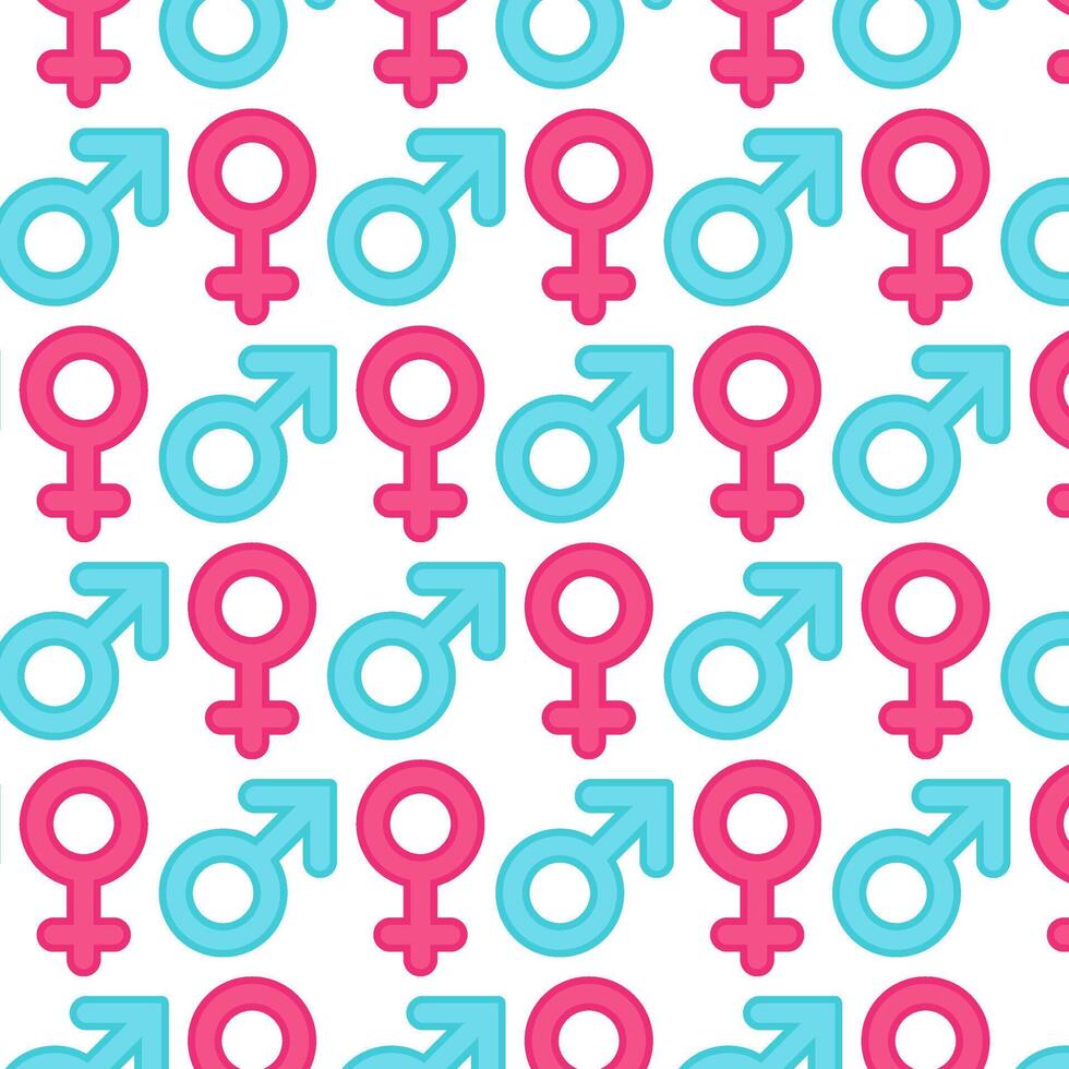 A pattern of symbols of equality between men and women. Venus and Mars signs in flat style on a white background. Masculine and feminine principles. vector