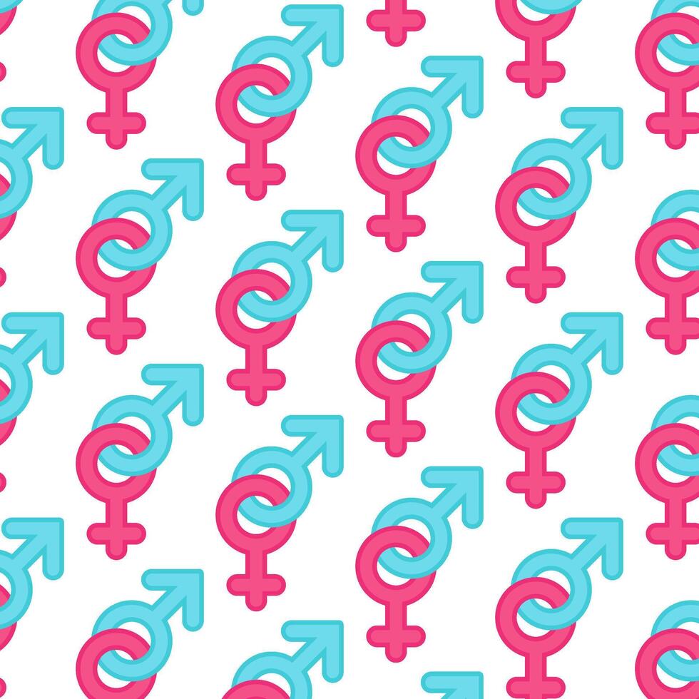 Pattern of symbols of a man and a woman. Mars and Venus signs in flat style. Couple, lovers, man and woman. vector