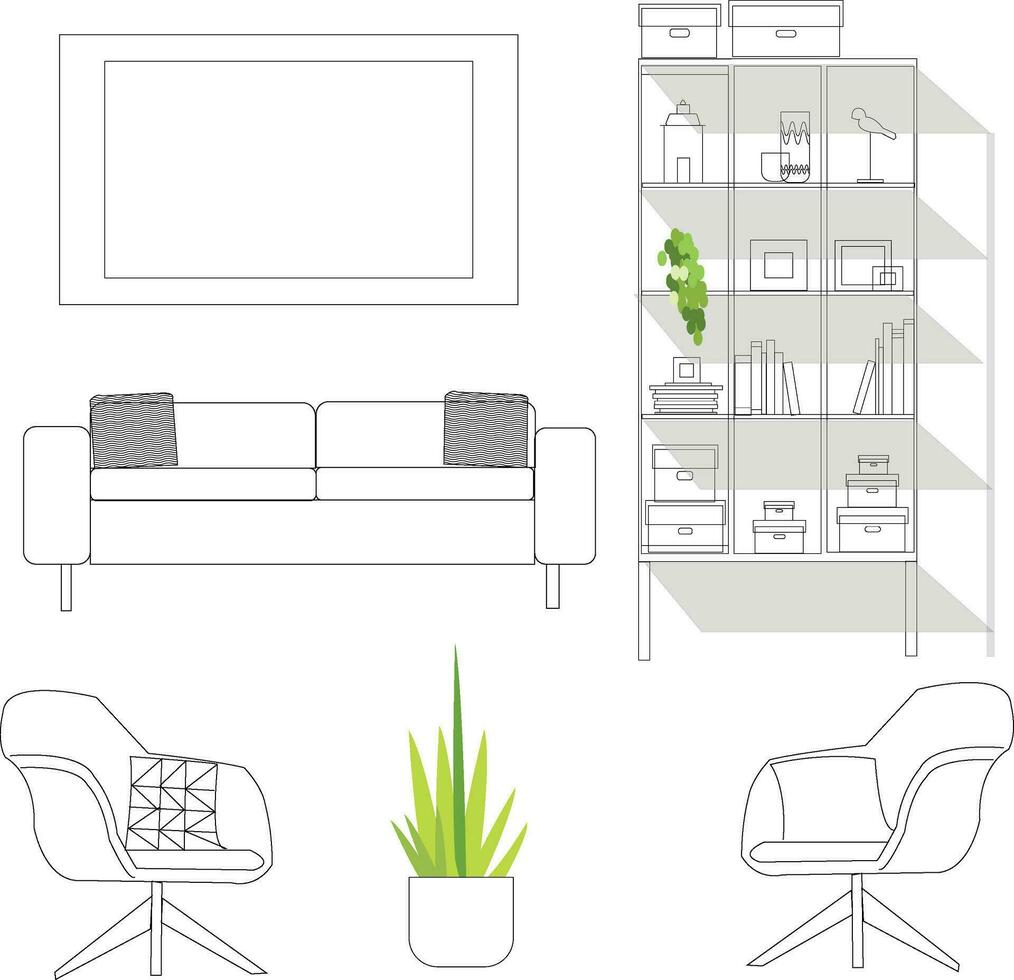 home set , sofa , drawer , pot , chair vector
