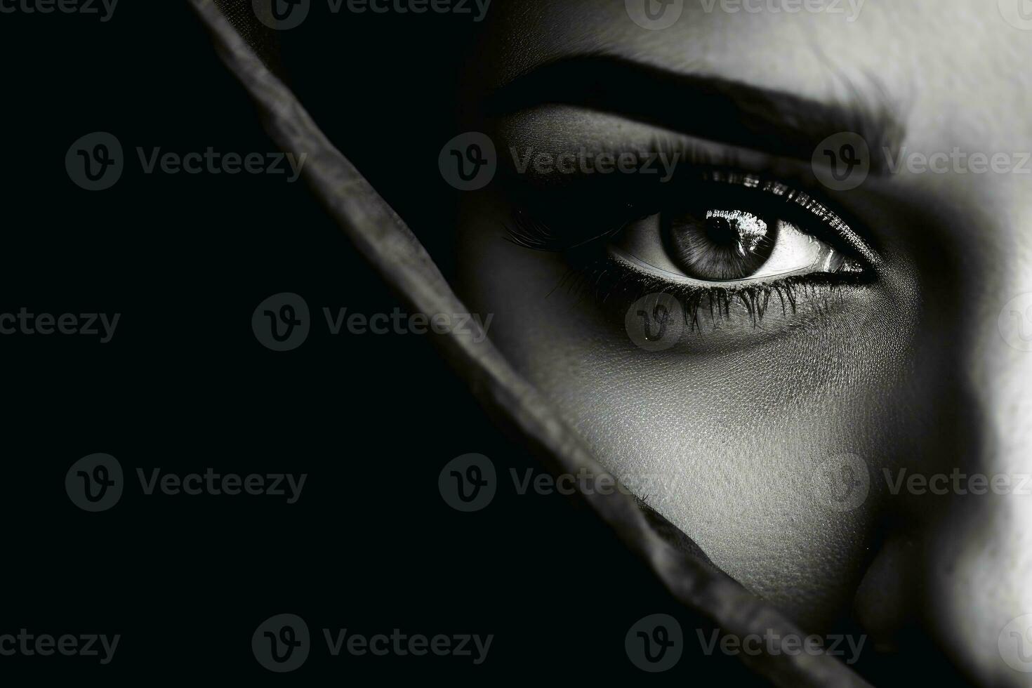 A woman peek a boo with a sensual look at the camera. AI generative photo