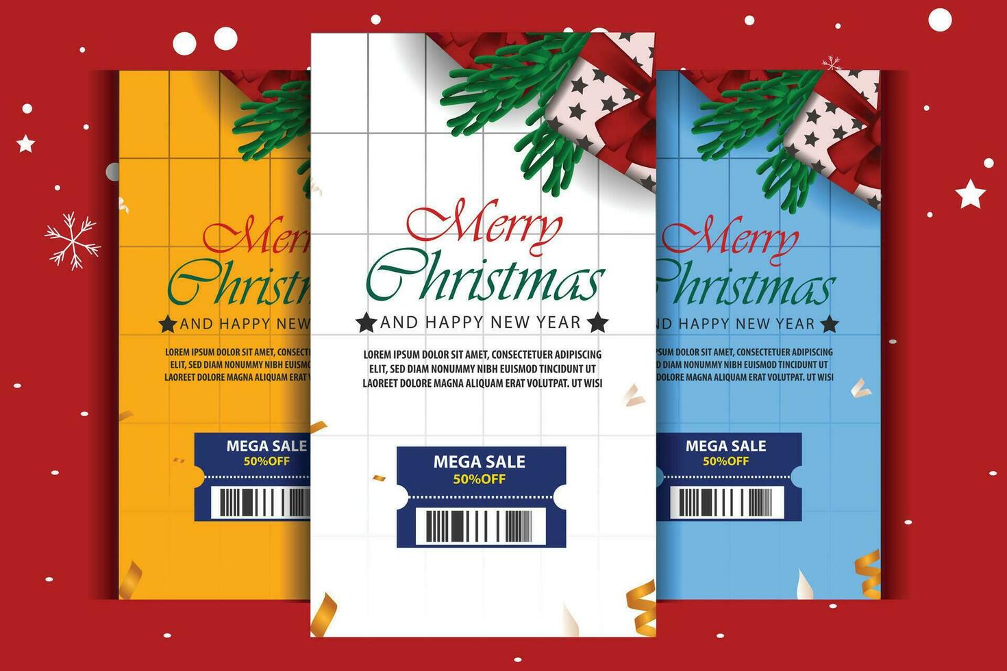 vector set of social media post, story, poster and banner sale Merry Christmas and happy new Year celebration. end year sale flyer or story template