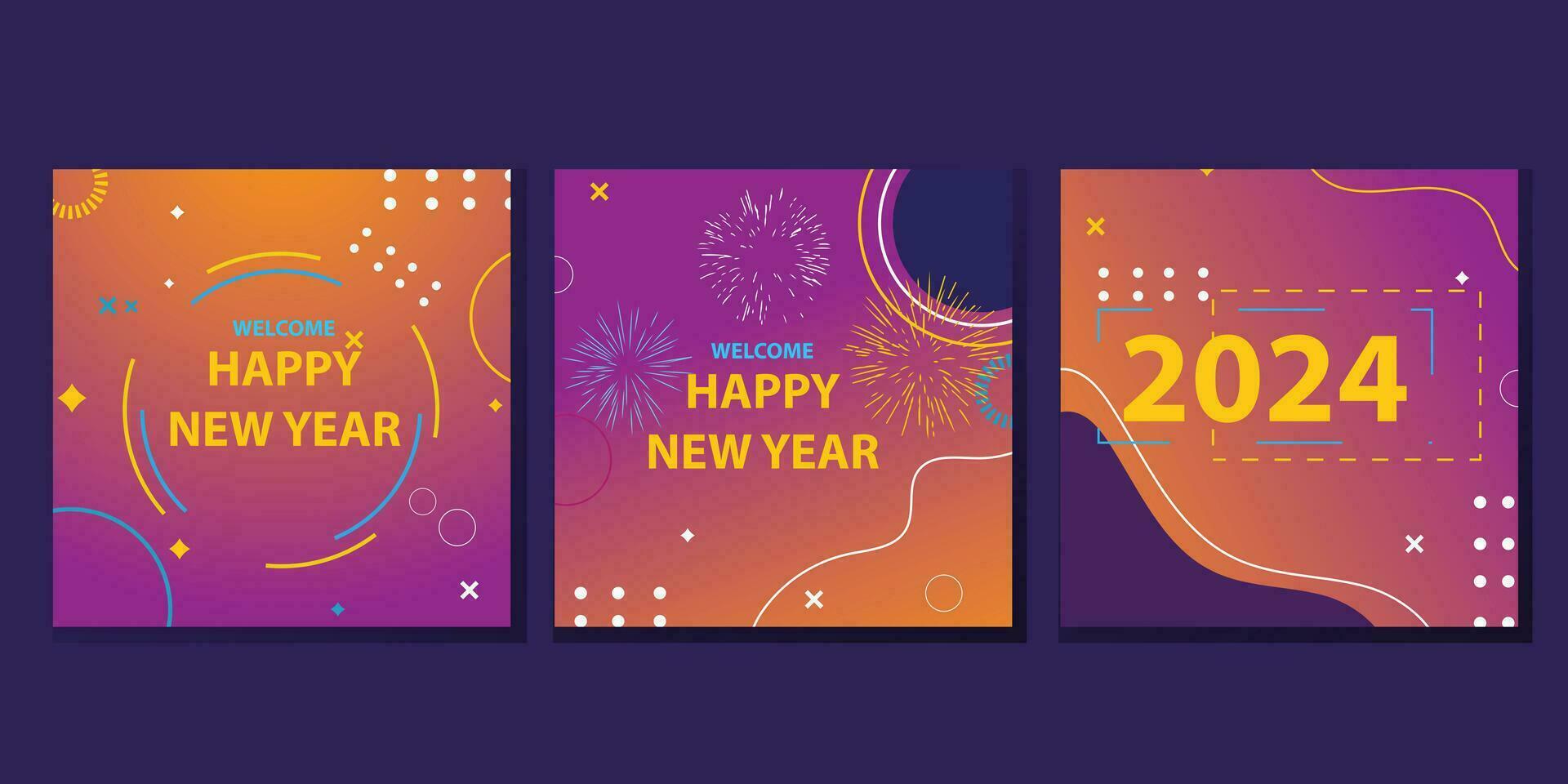 vector set of social media post, story, poster and banner discount mega sale happy new year. new Year celebration. end year sale flyer or story template
