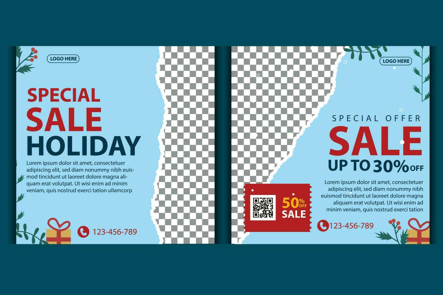 Vector template Social media post, banner, poster Merry Christmas celebration and decoration for price promotions in winter, Christmas in December.