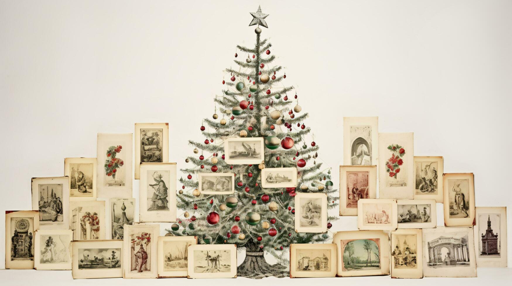 AI generated Christmas collage, arrangement of old vintage photos